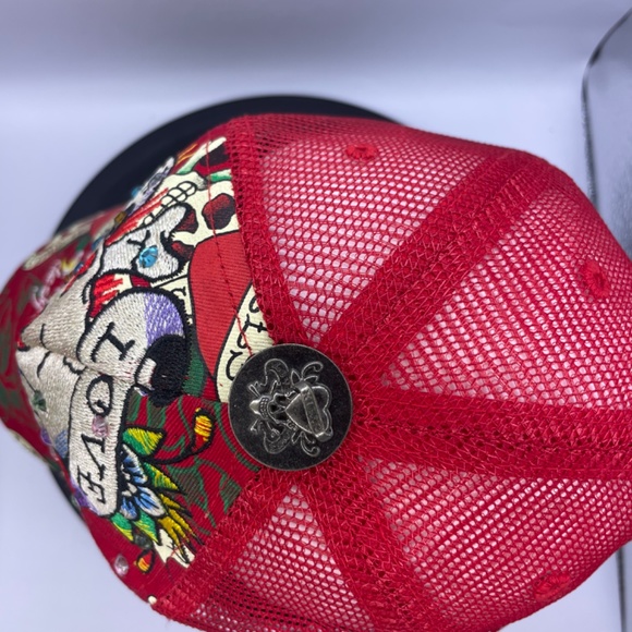 Red Ed Hardy Hat With Rhinestones - Picture 5 of 7